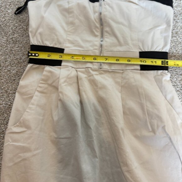 Kensie Strapless Mini Dress Y2K 90s tan black Zipper Front Pockets Size 6 - Picture 13 of 14